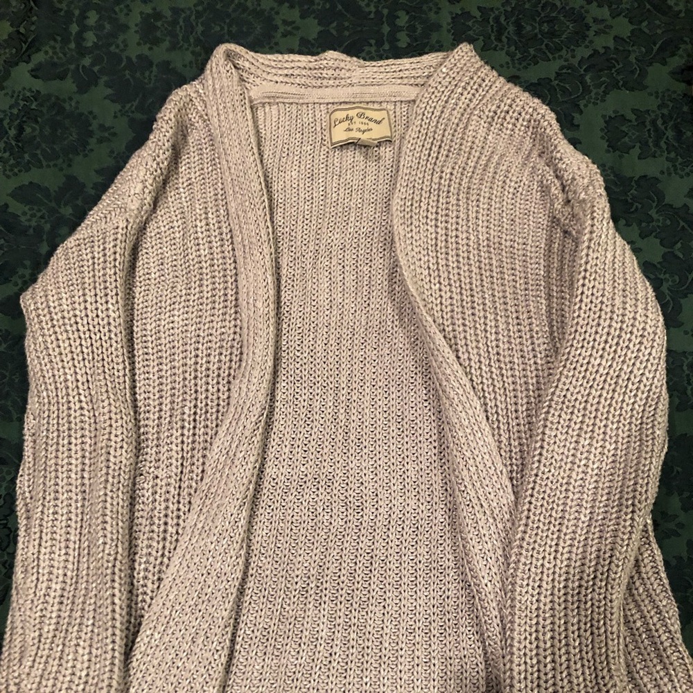 A gray cardigan